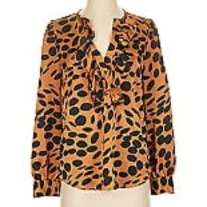 J. Crew Size Medium Black and Brown Animal Print Blouse